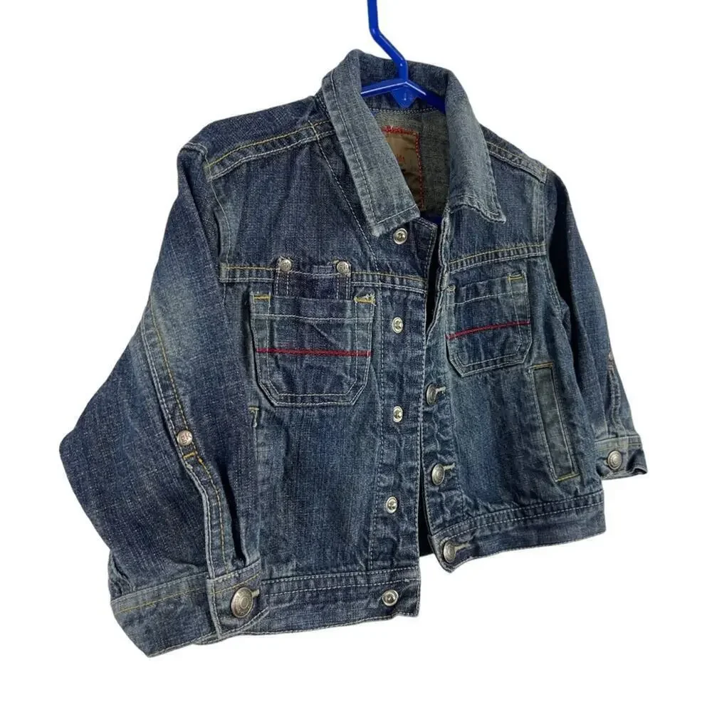 Oshkosh Genuine Kids Denim Jean Jacket Distressed 18 Months Snap Front